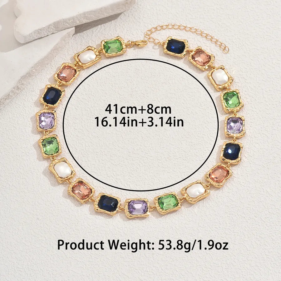 Square Necklace for Women with Zinc Alloy Chain and Alloy Pendant Featuring Rhinestones in Colour