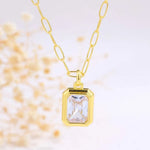 Simple Style Square Pendant Necklace for Women in Multicolor Alloy with Zircon Inlay and Paperclip Chain