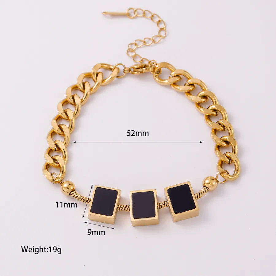 Luxury Design Fashion Simple Square Star Shell Chain Stainless Steel Bracelet Geometric Pattern Pendants