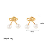 Butterfly Electroplated Earrings for Women in Titanium Steel with 18K Real Gold PVD Coating and Artificial Pearl Inlay