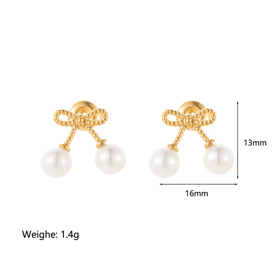 Butterfly Electroplated Earrings for Women in Titanium Steel with 18K Real Gold PVD Coating and Artificial Pearl Inlay