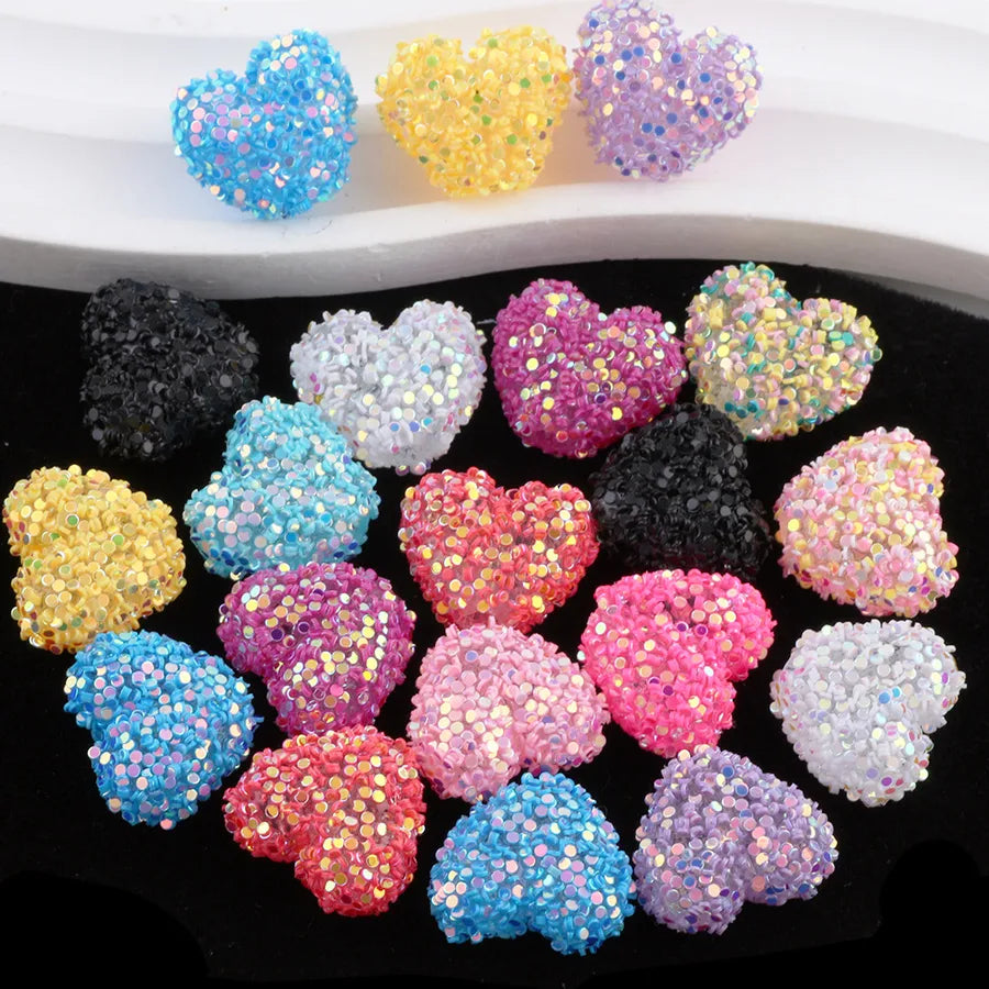 Heart Shape Soft Clay Beads with Rhinestones Featuring Epoxy Craft, Center-Drilled for DIY Jewelry Making in Colour