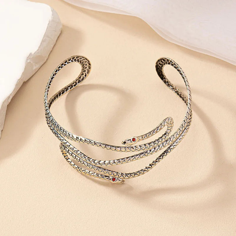 ig style simple style snake ferroalloy plating inlay rhinestones silver plated women's arm bracelet