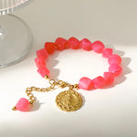 Virgin Mary Bracelet for Women, 304 Stainless Steel with 18K Gold PVD Coating and Zircon Inlay, Beaded Chain