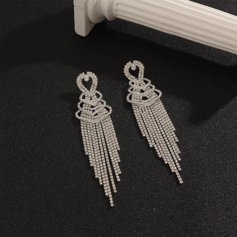Heart Shape Drop Earrings for Women with Claw Setting, Golden Plated Copper, Water Plating, and Rhinestone Inlay
