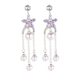 Flowers Tassel Drop Earrings for Women with 925 Sterling Silver Ear Pins and Copper Base Inlaid with Zircon