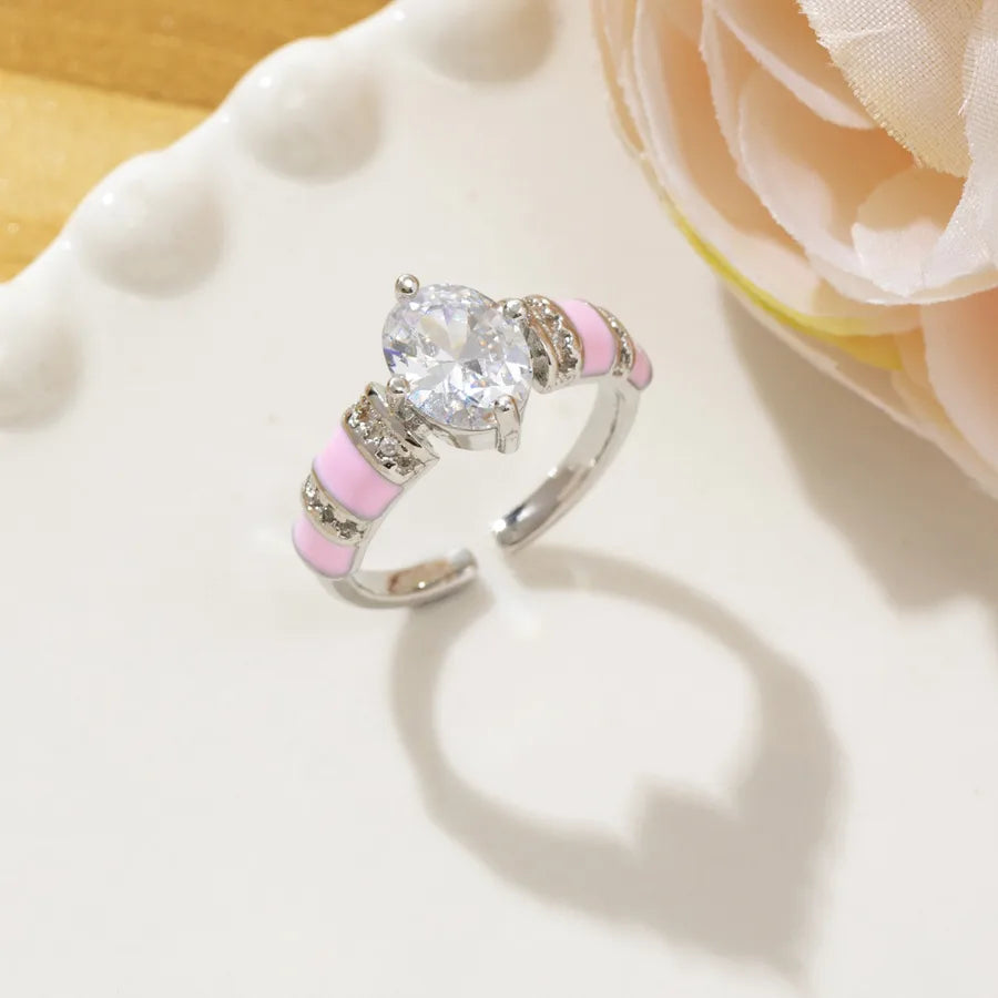 Heart Shape Open Ring for Women, Copper Material with Electroplated Gold Plating and Rhinestone Enamel Inlay