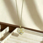Vintage Style Heart Shape Necklace for Women in Gold Titanium Steel with Zircon Inlay and Cable Chain