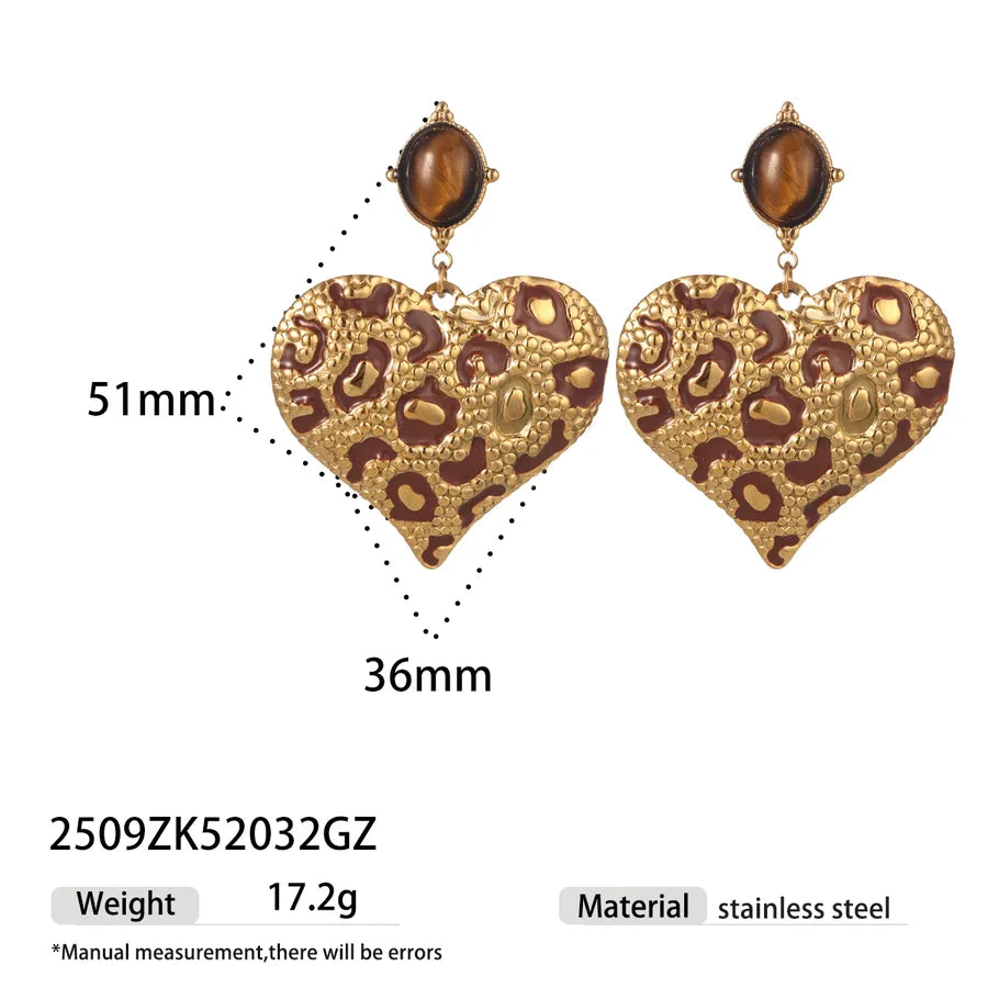 Retro High-End Handmade Oil-Drip Stainless Steel Acrylic Heart Pendant Simple Versatile Commuter Earrings