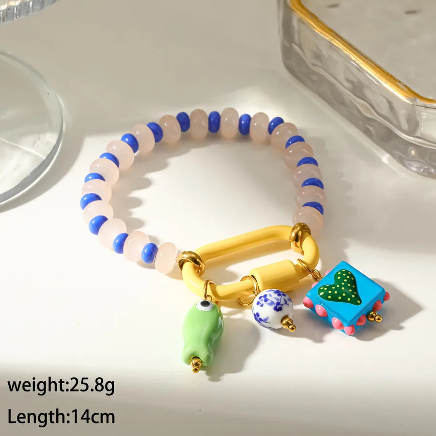 Elegant Heart Shape Beaded Chain Bracelet for Women in Multicolor Alloy with Beading Craft