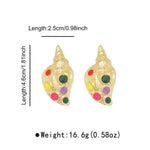Conch Enamel Earrings for Women with Electroplated Golden Plated Alloy and 201 Stainless Steel Ear Pins