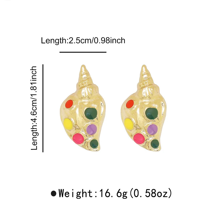 Conch Enamel Earrings for Women with Electroplated Golden Plated Alloy and 201 Stainless Steel Ear Pins
