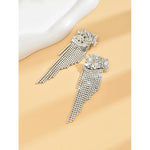 Exaggerated Flowers Tassel Earrings for Women in Silver with Rhinestones Inlay
