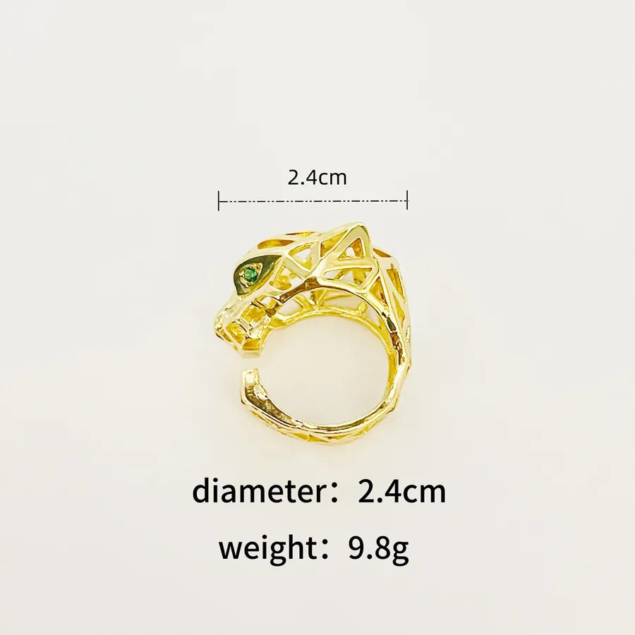 Wholesale 18K Gold Plated Copper Fashion Jewelry Rings High Quality Exaggerate Style Leopard Head Rings Men Women Inlay Parties