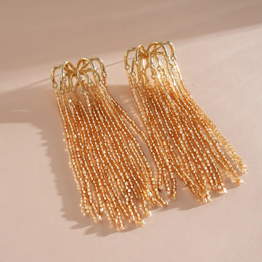 Fireworks Tassel Stud Earrings for Women with Gold Glass and 304 Stainless Steel Posts