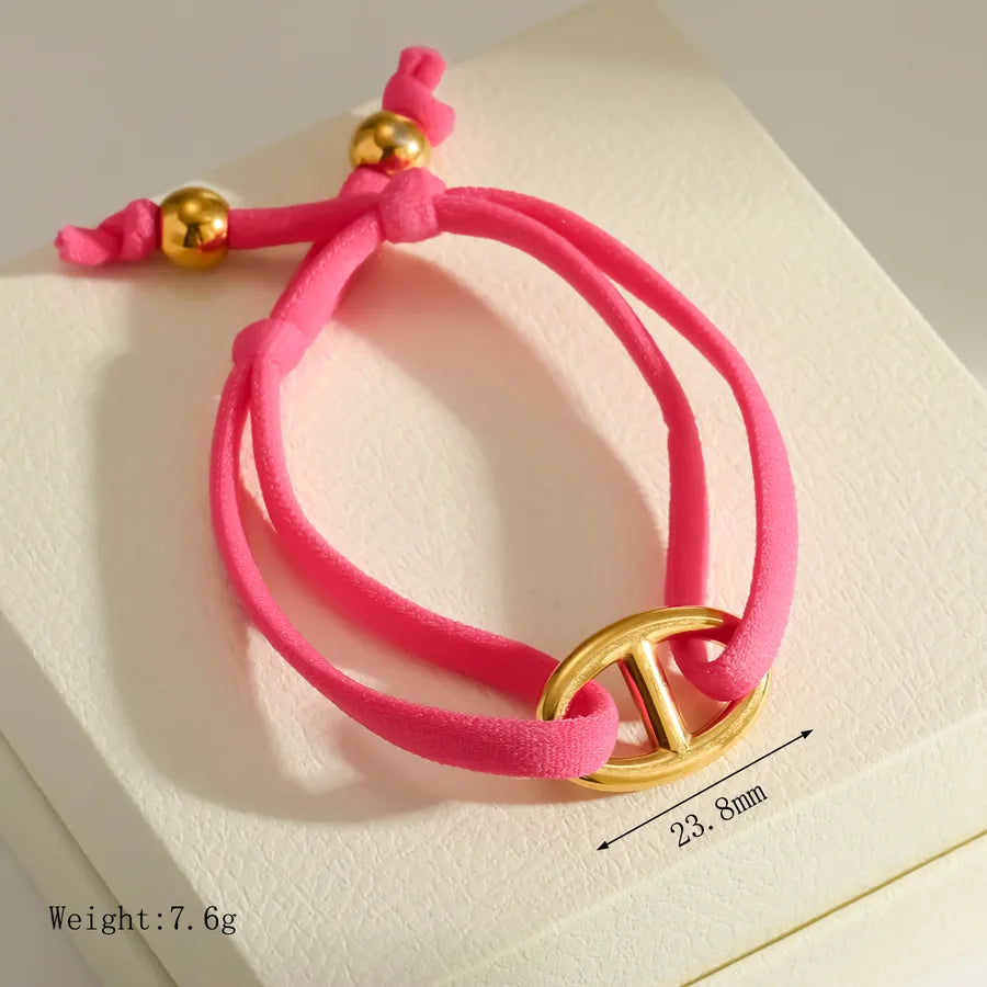 Women’s Electroplated Pig Nose Mariner Link Bracelet in 304 Stainless Steel with 18K Real Gold PVD Coated Cord String