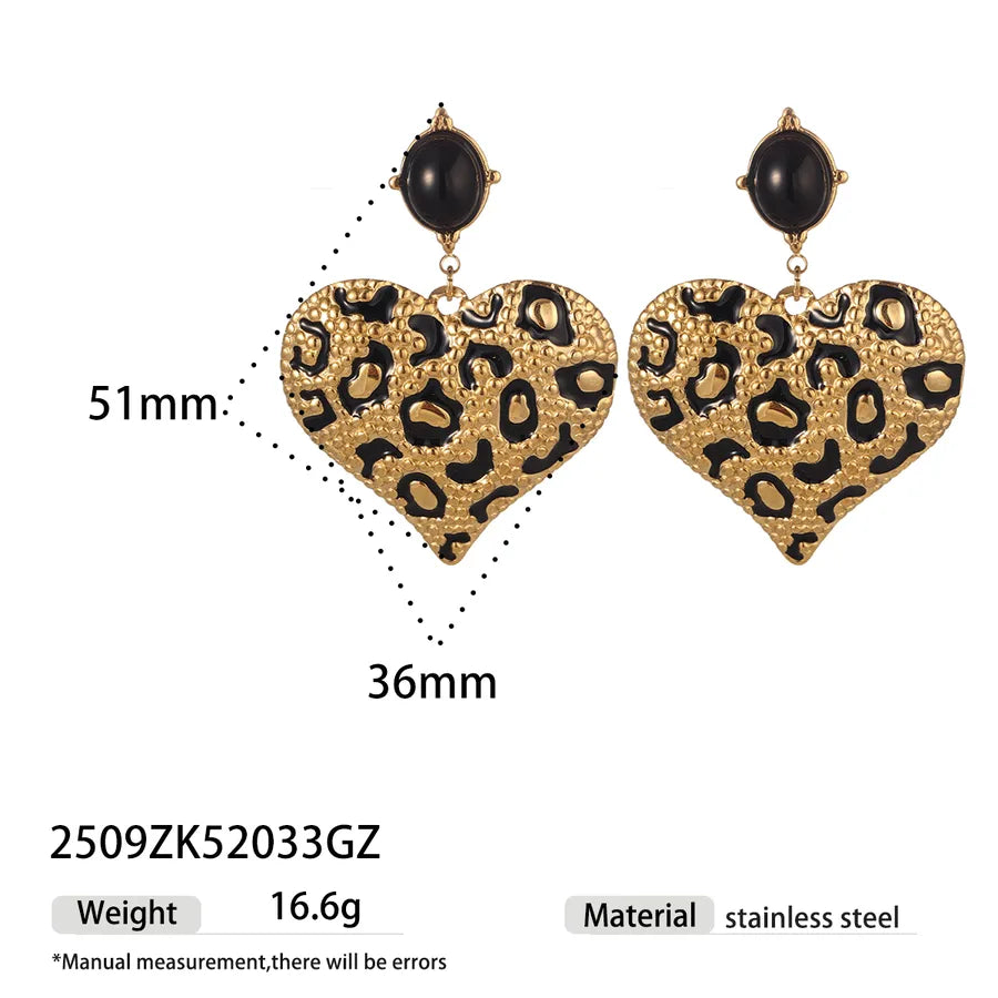Retro High-End Handmade Oil-Drip Stainless Steel Acrylic Heart Pendant Simple Versatile Commuter Earrings