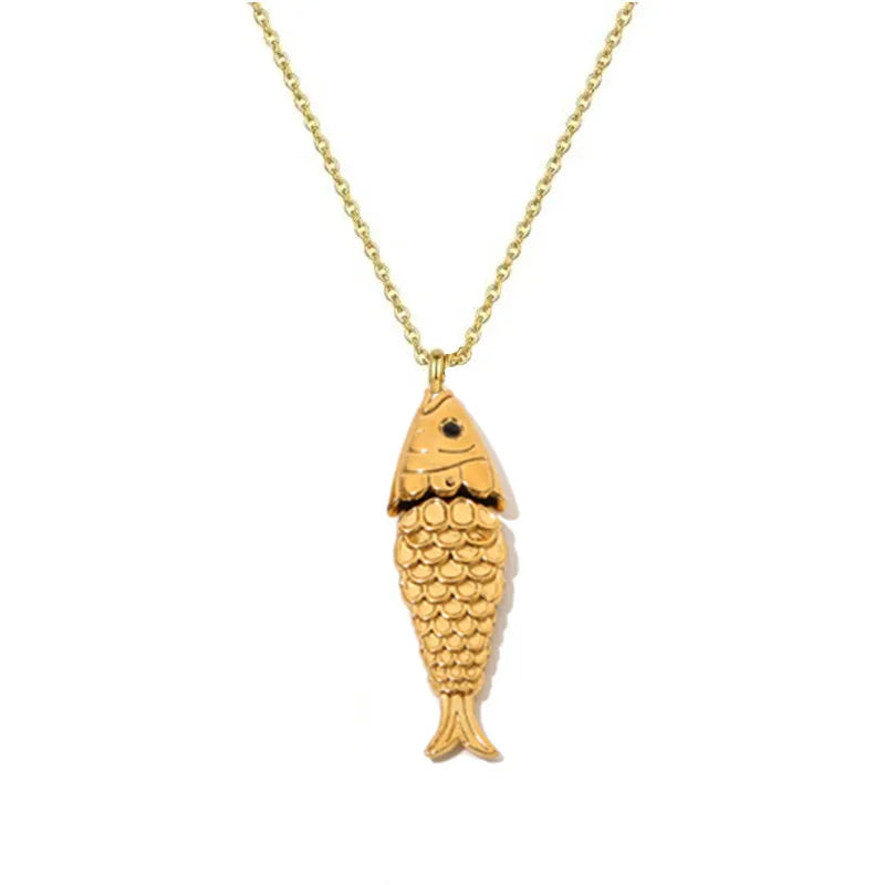 Simple Style Carp Enamel Necklace for Women in 304 Stainless Steel with Cable Chain