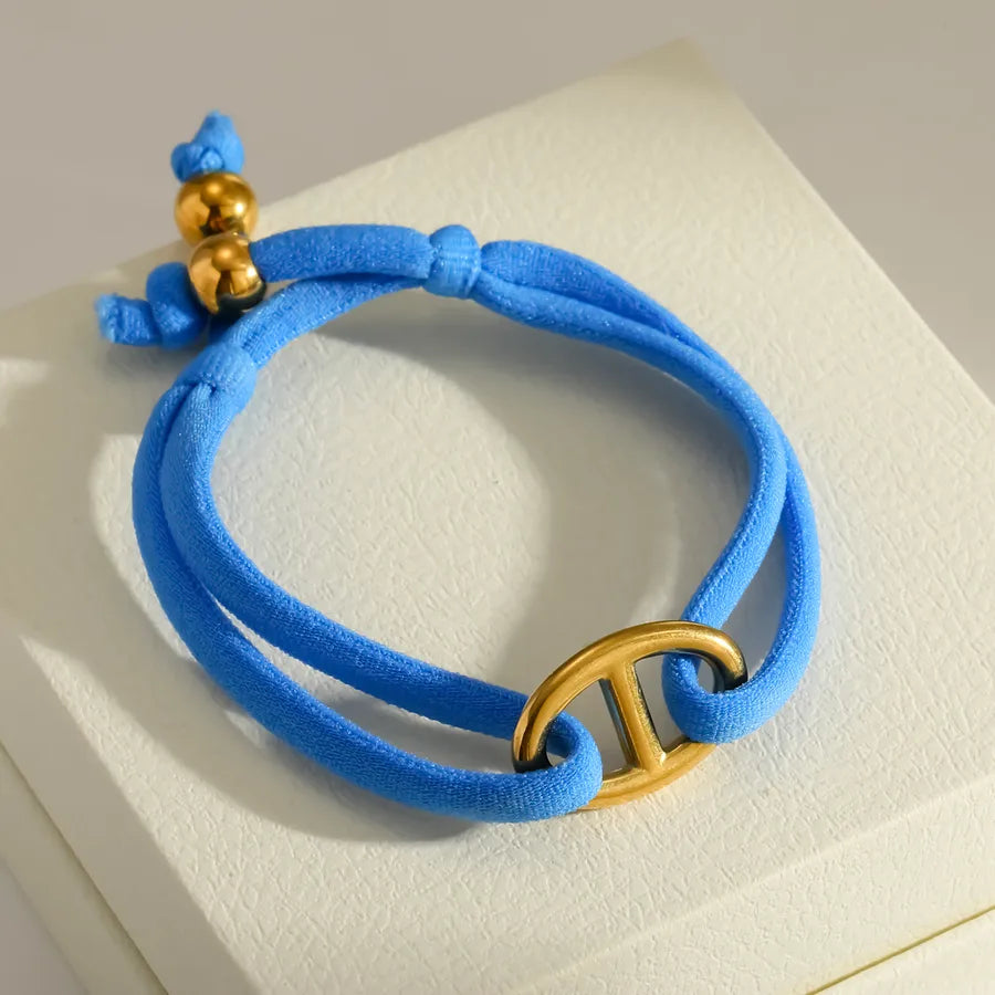 Women’s Electroplated Pig Nose Mariner Link Bracelet in 304 Stainless Steel with 18K Real Gold PVD Coated Cord String