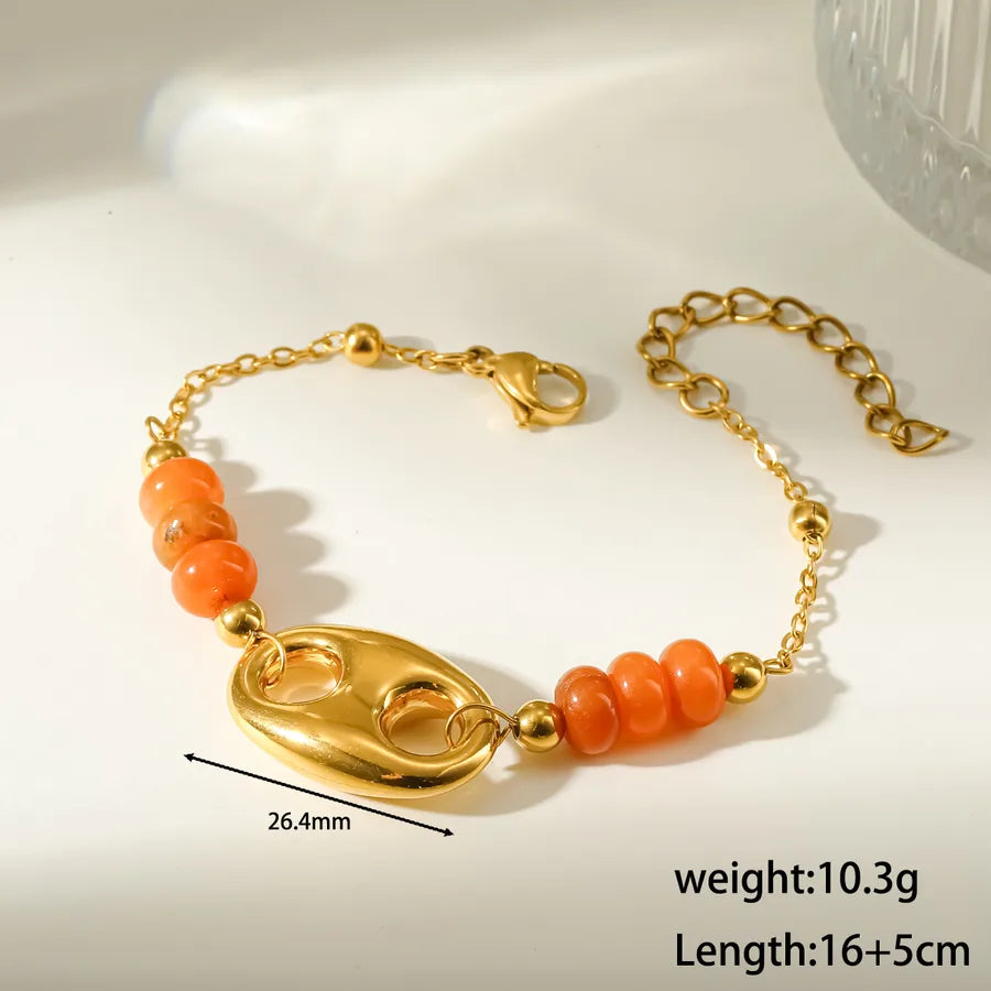 Women’s Electroplated Pig Nose Mariner Link Bracelet in 304 Stainless Steel with 18K Real Gold PVD Coated Cable Chain