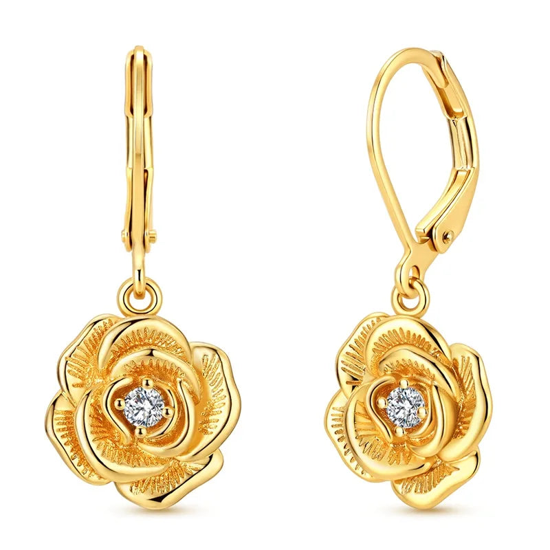 Geometric Enamel Earrings for Women, Copper with 24K Real Gold Electroplated and Zircon Inlay