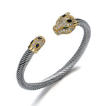 Snake Pattern Bangle with Claw Setting, 304 Stainless Steel, 18K Gold Plated PVD, Zircon, 0.03µm Thickness