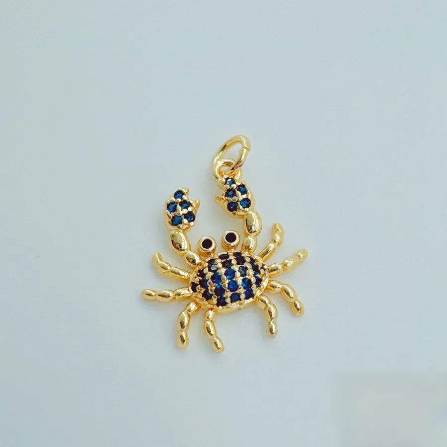 Women’s Marine Style Crab Necklace in Copper with Zircon Inlay and Cable Chain Pendant