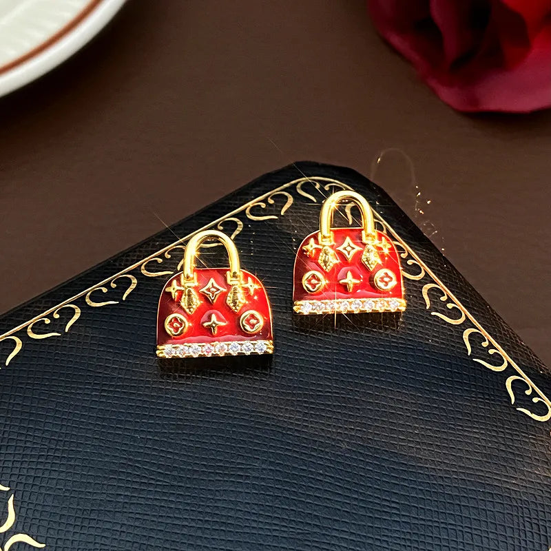 Retro Style Stud Earrings for Women in Real Gold Plated Copper with 925 Sterling Silver Ear Pins
