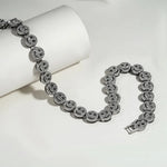 Silver Plated Alloy Smiley Face Necklace with Rhinestones, Unisex Silver Chains for Men
