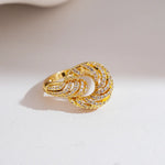 Oval Open Ring for Women in Copper with Zircon Inlay, Gold Color, Perfect for Spring