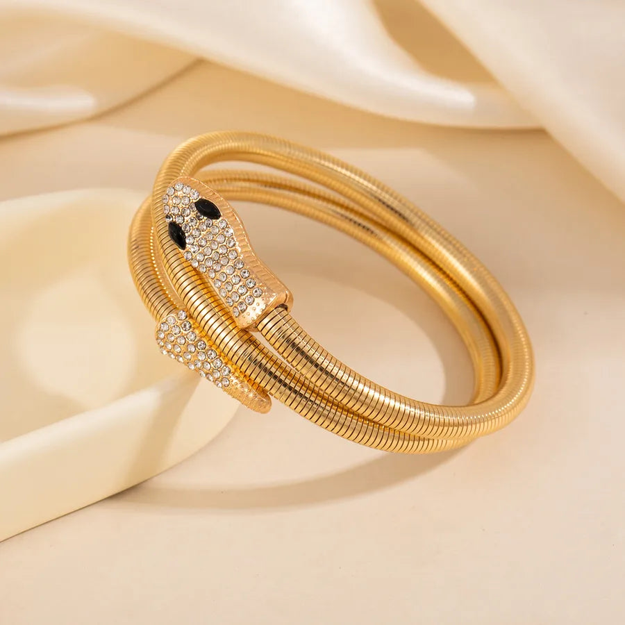 Exaggerated Snake Pattern Wristband for Women, Electroplated Alloy with Rhinestones, Stylish Bangle