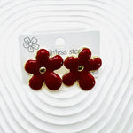 Geometric Red Enamel Drop Earrings for Women with 304 Stainless Steel Studs