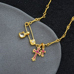 High-end Luxury Full Diamond Zircon Silver-plated Pin Double Cross Pendant Necklace for Women, Niche Minimalist Style Clavicle Chain