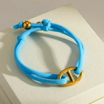 Women’s Electroplated Pig Nose Mariner Link Bracelet in 304 Stainless Steel with 18K Real Gold PVD Coated Cord String