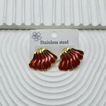 Geometric Red Enamel Drop Earrings for Women with 304 Stainless Steel Studs
