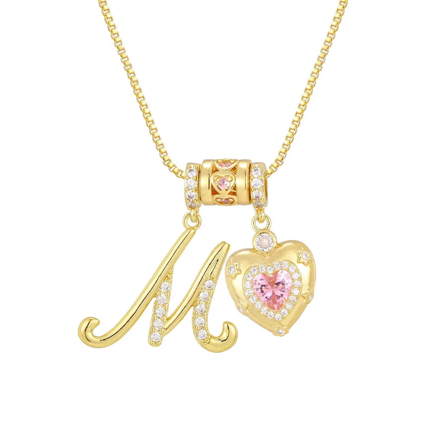 Heart Shape Unisex Necklace with Electroplated Copper Pendant and Zircon Inlay, Featuring a Durable Box Chain