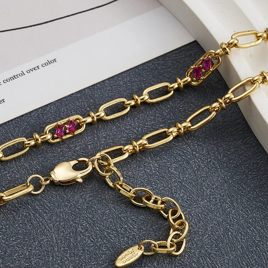Hot-Selling DIY Jewelry Accessories Micro-Inlaid Double Zirconia Oblique Square Handmade Chain Copper Material Water Plating 18K Real Gold Casual Style