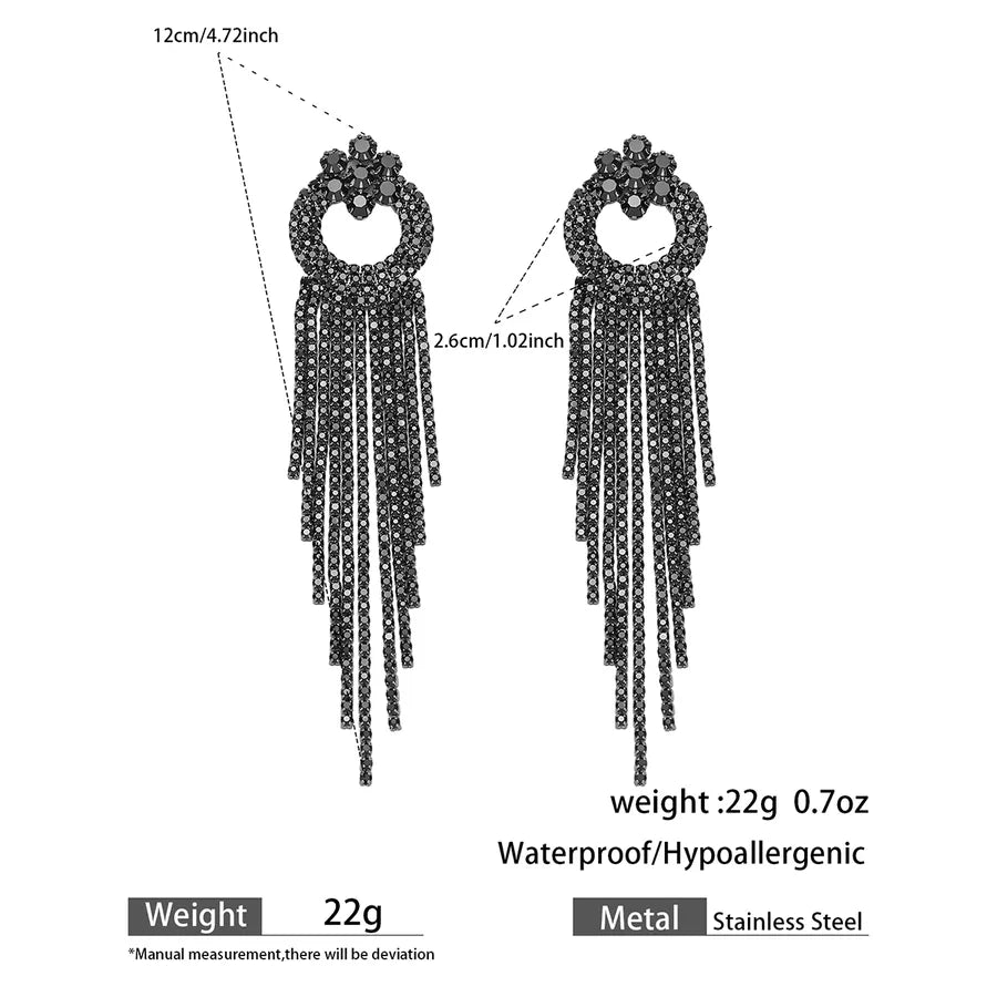 Super Big Explosion Version Zircon Tassel Long Earrings Dress Full Copper Material Plated Imitation Gold Plated Silver Water Plated Shiny Rhinestone Tassel Earrings