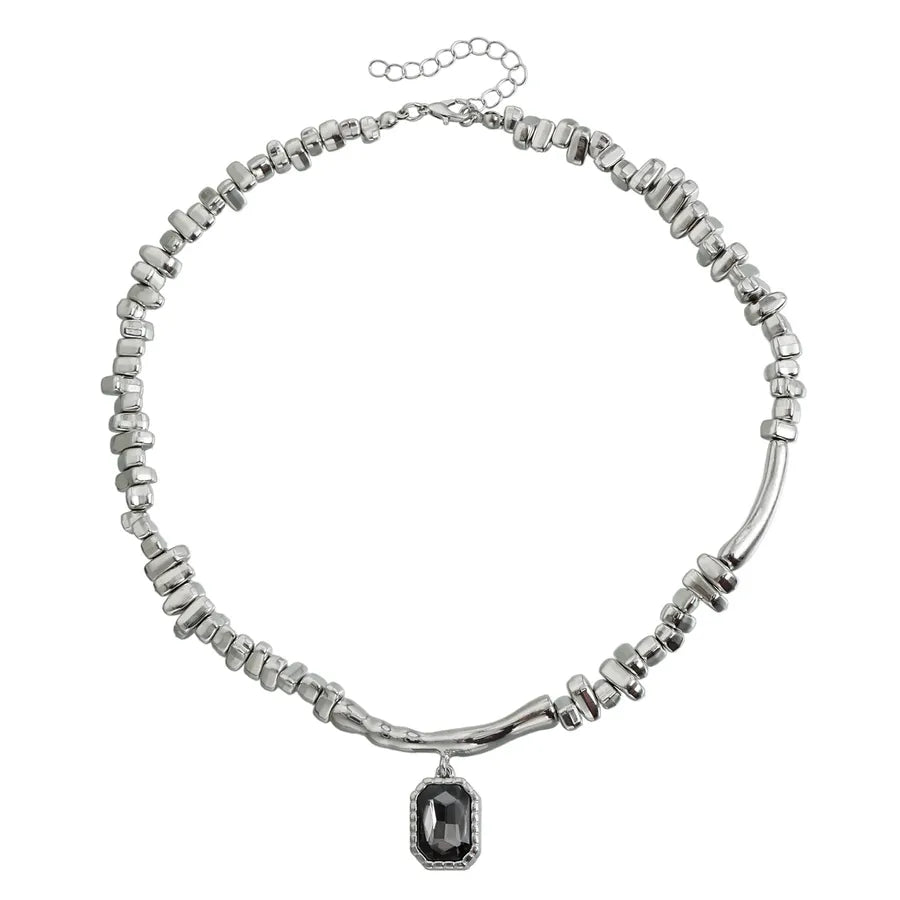 Square Pendant Necklace for Women in Steel Color, Electroplated Alloy Material