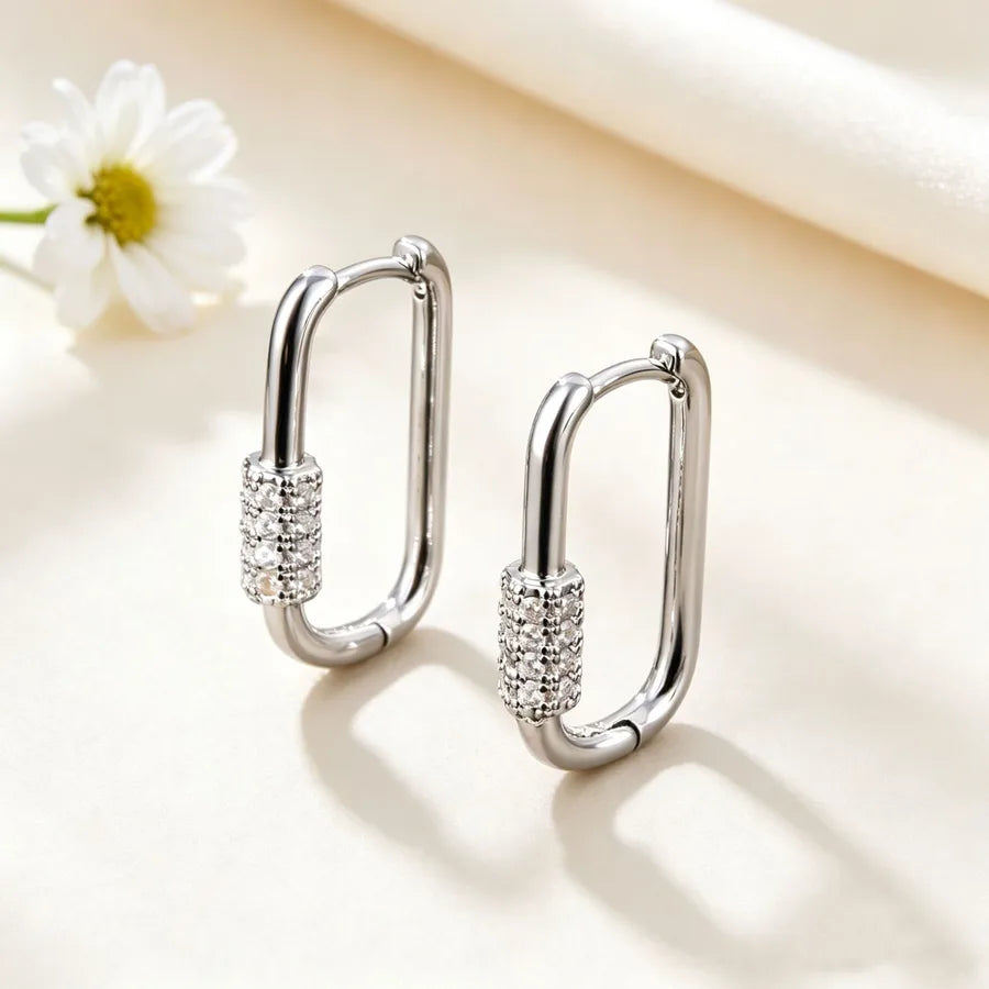Geometric Asymmetrical Drop Earrings for Women, Golden Plated Copper with Zircon Inlay Featuring Water Plating