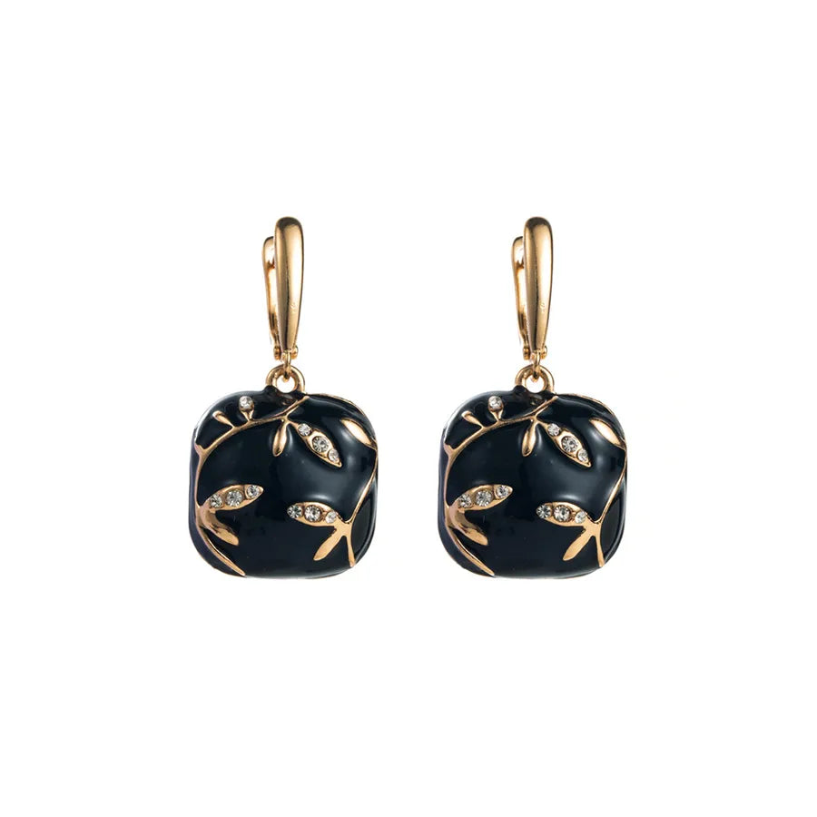Geometric Enamel Earrings in Dyed Black with Zinc Alloy Posts for Women