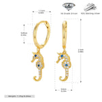 Hippocampus Earrings for Women in 925 Sterling Silver with 18K Real Gold Plated 0.03µm Coating and Three-dimensional Zircon Inlay