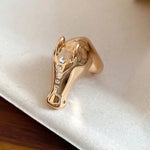 Vintage Style Golden Alloy Horse Open Ring for Women with Rhinestone Inlay