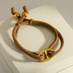 Women’s Electroplated Pig Nose Mariner Link Bracelet in 304 Stainless Steel with 18K Real Gold PVD Coated Cord String