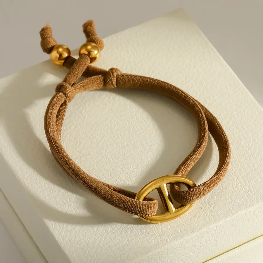 Women’s Electroplated Pig Nose Mariner Link Bracelet in 304 Stainless Steel with 18K Real Gold PVD Coated Cord String
