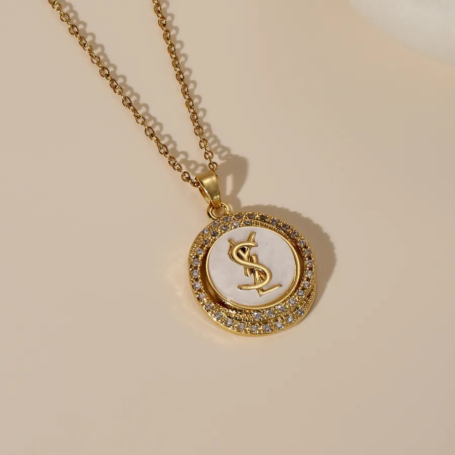 Waterproof Non Tarnish Women's Circle Necklace in 304 Stainless Steel with 18K Gold Plated PVD and Zircon Inlay