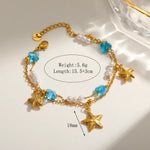 Starfish Electroplated Marine Style Bracelet in 304 Stainless Steel with 18K Real Gold PVD Coated Cable Chain