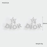 Letter Pattern Claw Setting Stud Earrings for Women in Copper with Zircon Inlay and Water Plating