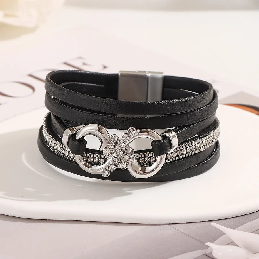 Leopard Print Bracelet for Women in Green Artificial Leather with Rhinestone Inlay