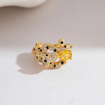 Oval Open Ring for Women in Copper with Zircon Inlay, Gold Color, Perfect for Spring